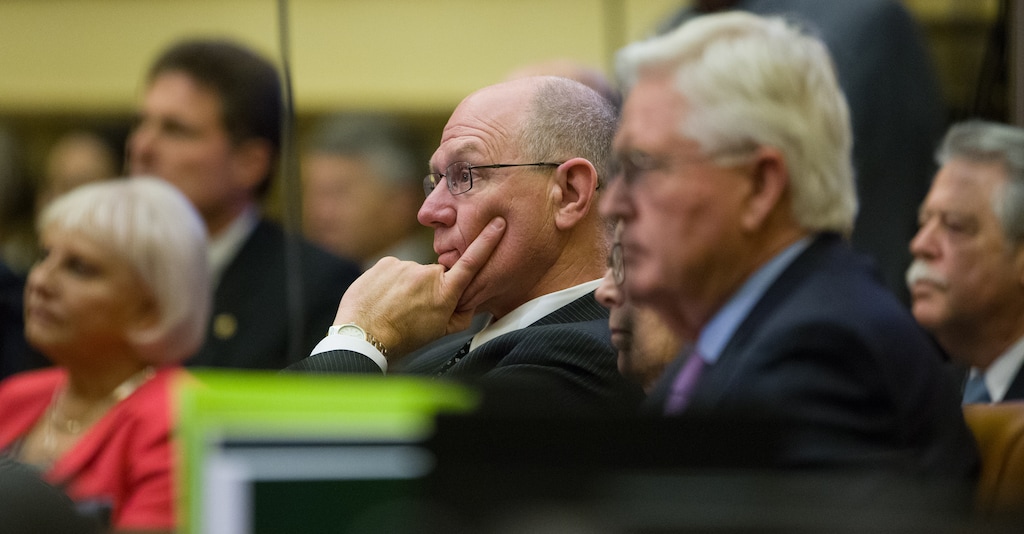 Scott G Winterton  |  Pool PhotoRepresentative Stephen G. Handy (R) listens as Utah Governor Gary R. Herbert, delivers his State of the State address from the House of Representatives at the State Capitol Wednesday, Jan. 27, 2016.