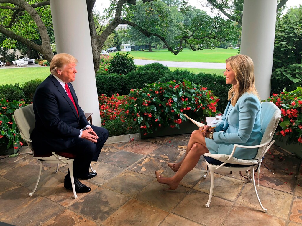 (Fox News | The Associated Press) In this video image released by Fox News, President Donald Trump is interviewed for the "Fox & friends" television program by Ainsley Earhardt, shot Wednesday, August 22, 2018 at the White House in Washington.