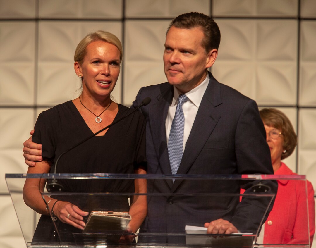 (Rick Egan  |  The Salt Lake Tribune)  Jennifer Huntsman Parkin and Peter Huntsman present the Education Awards, at the Huntsman Awards for Excellence in Education at the Grand America, Friday,  April 26, 2019.