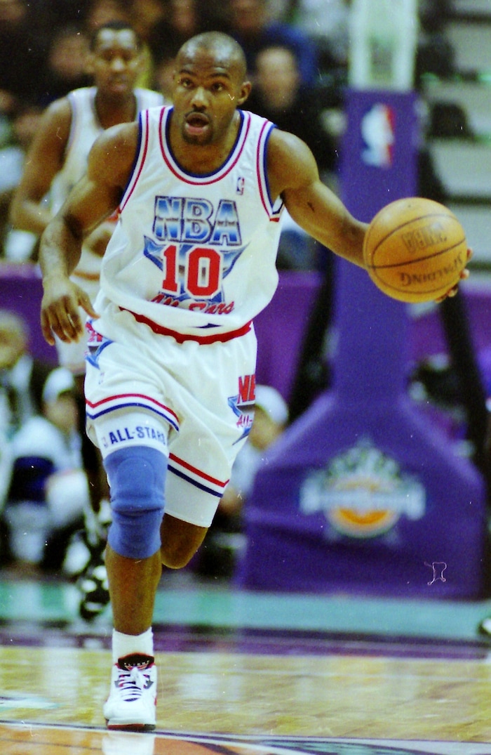 (Steve Griffin  | Tribune File Photo)  Tim Hardaway brings the ball downcourt for the West team, in the 1993 All Star Game at the Delta Center in Salt Lake City, Sunday, Feb. 21, 1993.