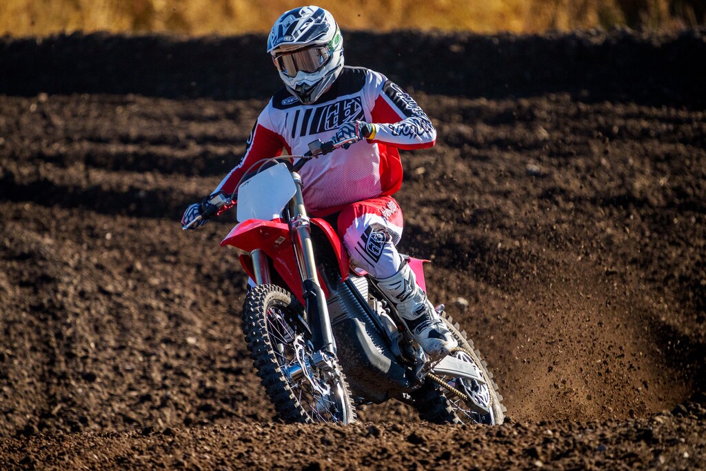 (Trent Nelson  |  The Salt Lake Tribune) A rider on a Stark Varg electric dirt bike at the Jordan River Off-Highway Vehicle State Park in Salt Lake City on Wednesday, Oct. 18, 2023.