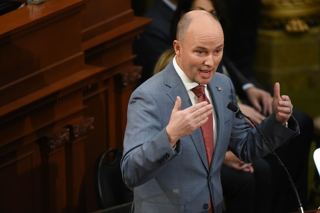 (Francisco Kjolseth | Tribune file photo) Utah Gov. Spencer Cox during his State of the State address at the Utah Capitol in Salt Lake City on Thursday, Jan. 21, 2021. A new lawsuit against the Utah Department of Health alleges Cox is illegally delaying access to public documents related to COVID-19 by requiring they be reviewed by his lawyers before release.