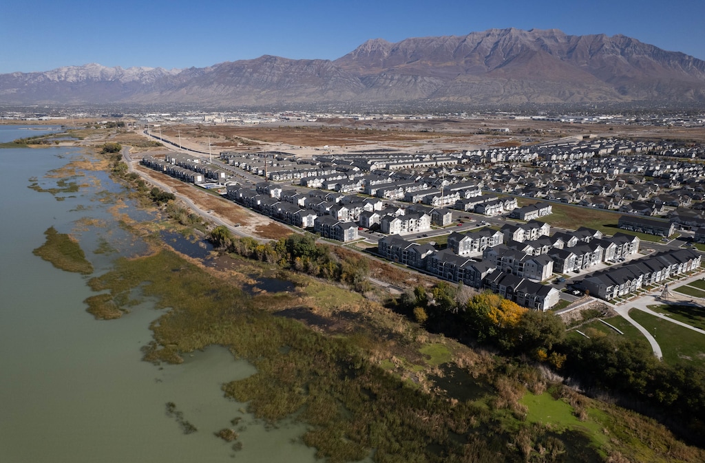 (Francisco Kjolseth | The Salt Lake Tribune) Vineyard apparently plans to create an inland port project industrial zone, along with its massive Utah City development, on the old Geneva Steel site, seen here as vacant land to the north and east on Wednesday, Oct. 18, 2023.
