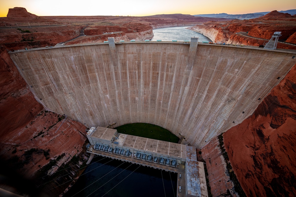 (Trent Nelson  |  The Salt Lake Tribune) Glen Canyon Dam in Page, Ariz., on Monday, May 19, 2025.