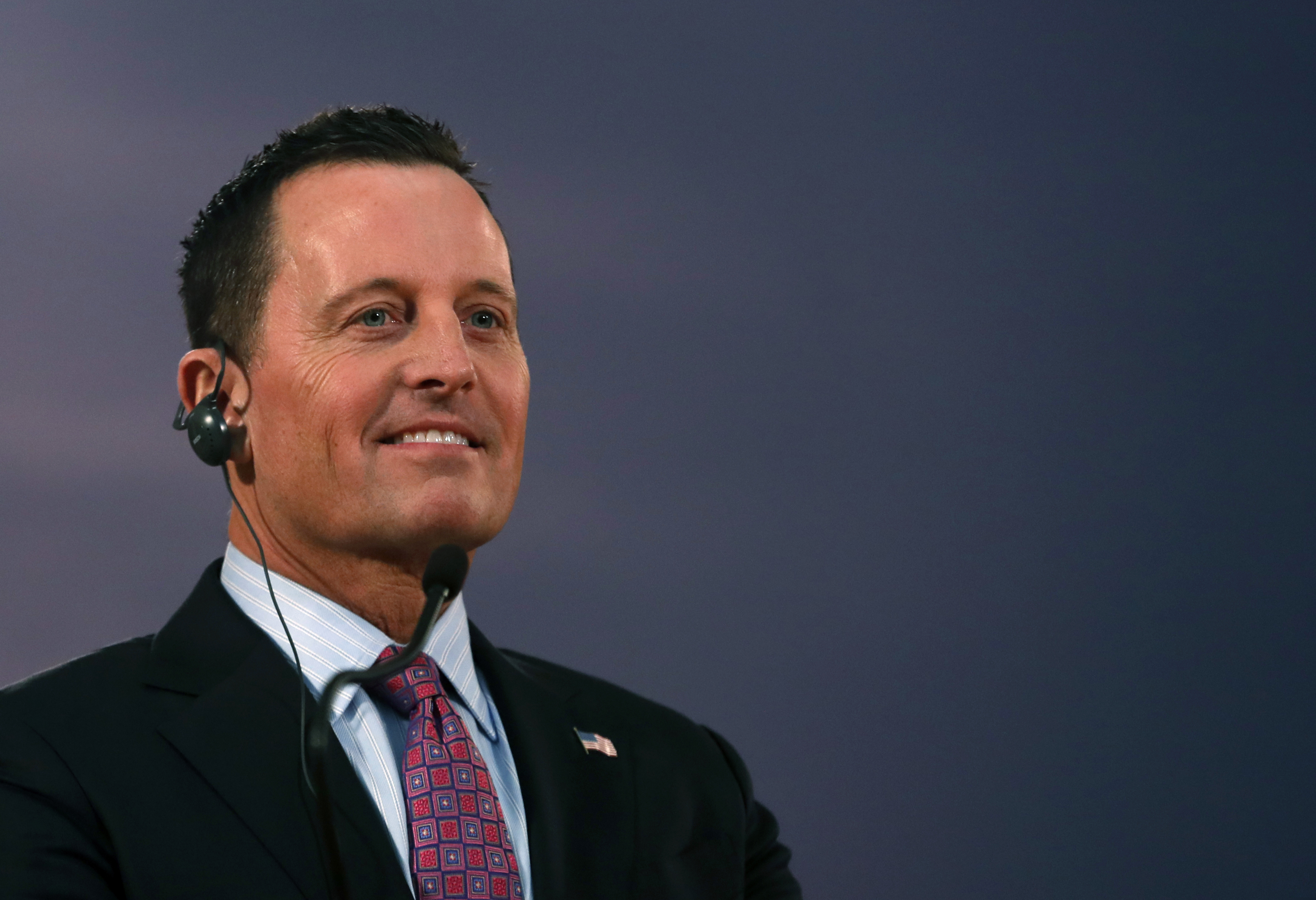 (Darko Vojinovic | AP) In this photo taken Friday, Jan. 24, 2020, U.S. President Donald Trump's envoy for the Kosovo-Serbia dialogue, Ambassador Richard Grenell listens Serbian President Aleksandar Vucic during a press conference after their meeting, in Belgrade, Serbia.