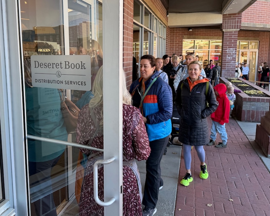 (Michael Stack | Special to The Tribune) Latter-day Saints line up outside a Deseret Book in Sugar House on Tuesday, Oct. 28, 2025, to buy newly available sleeveless garments. Supplies of some new styles have run out.