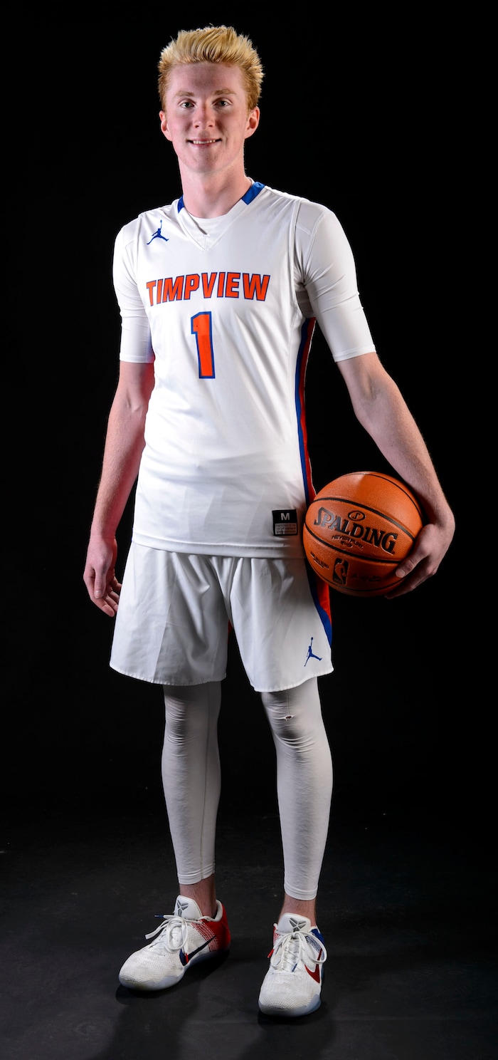 (Steve Griffin  |  The Salt Lake Tribune)  Prep basketball Hunter Erickson, Timpview, in the Salt Lake Tribune studio in Salt Lake City Tuesday April 10, 2018.