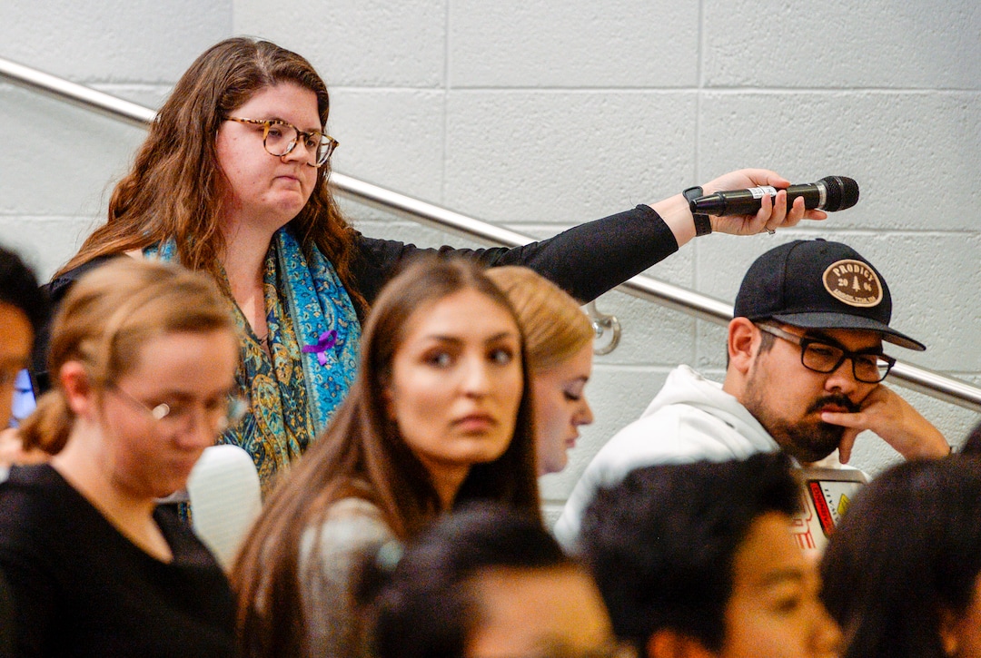 (Leah Hogsten  |  The Salt Lake Tribune) ÒWhat are we doing to make women feel safe on this campus?Ó asked Devon Cantwell after a presentation on campus safety during the academic senate meeting Sept. 30, 2019 at the Henry Erying Building on the campus of the University of Utah.
