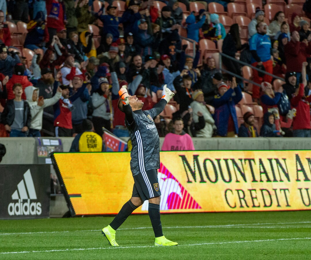 (Rick Egan  |  The Salt Lake Tribune)      Real Salt Lake goalkeeper Nick Rimando (18) reacts as Real Salt Lake defeats the Houston Dynamo 2-1 in his last regular season home game, in MLS soccer action, at Rio Tinto Stadium, Sunday, Sept. 29, 2019.