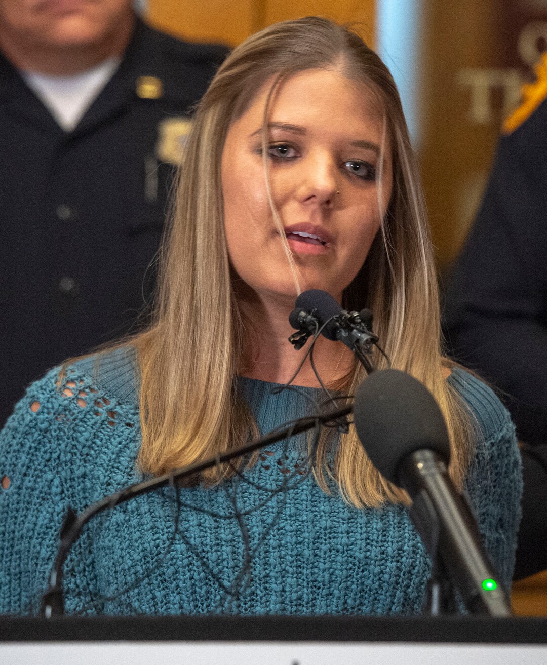 (Rick Egan  |  The Salt Lake Tribune)   Tabitha Bell speaks during a news conference at the City and County Building, as Paul Cassell made an announcement regarding the Utah Supreme Court Petition on behalf of Jane Does and House Bill 281, Wednesday, April 3, 2019.