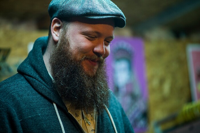 (Chris Detrick | The Salt Lake Tribune) Artist Travis Bone poses for a portrait in his workshop in Midvale Tuesday, November 28, 2017.