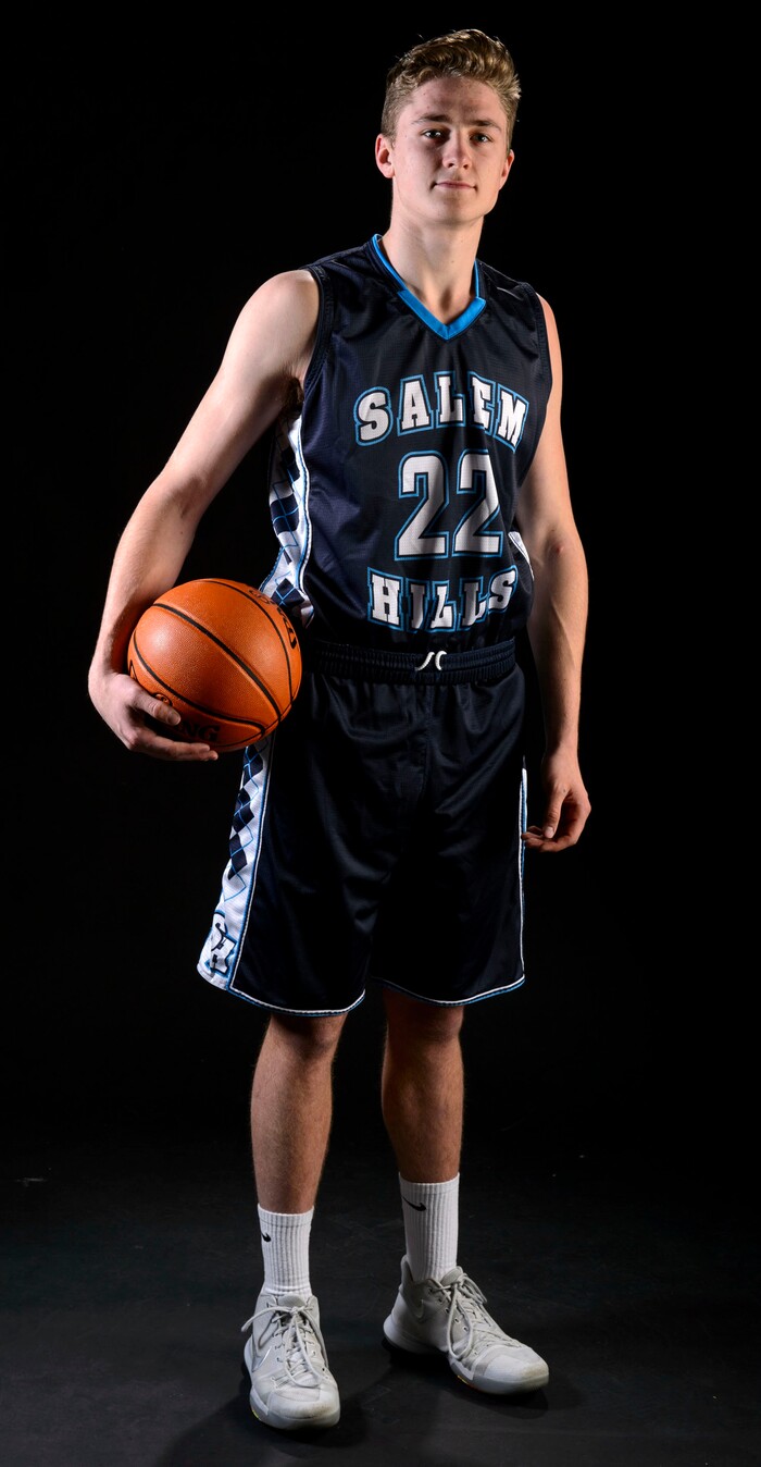 (Steve Griffin  |  The Salt Lake Tribune)  Prep basketball James Nelson, Salem Hills, in the Salt Lake Tribune studio in Salt Lake City Tuesday April 10, 2018.