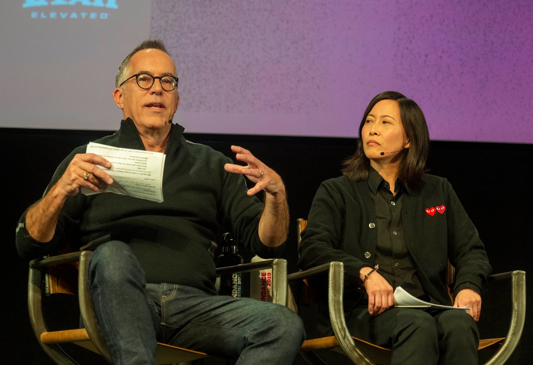 (Rick Egan  |  The Salt Lake Tribune)     Jon Cooper, Director of the Sundance Film Festival, makes a comment as Kim Yutani, Director of Programming, listens  at Sundance Senior Programmer discuss the films being screened this year, at the opening news conference for the 2019 Sundance Film Festival at the Egyptian Theatre in Park CIty, Thursday, Jan. 24, 2019.