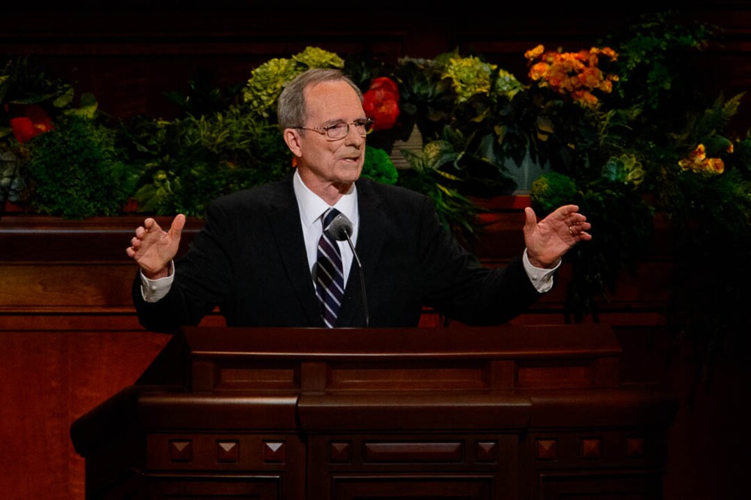 (Trent Nelson  |  The Salt Lake Tribune)  Tad R. Callister speaks during the morning session of the189th Annual General Conference of The Church of Jesus Christ of Latter-day Saints in Salt Lake City on Sunday April 7, 2019.