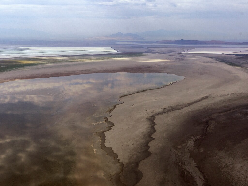 (Leah Hogsten | The Salt Lake Tribune)  The Bear River drains into dry impounded wetlands of the Bear River Migratory Bird Refuge and does not flow into the Great Salt Lake, Thursday, Aug. 4, 2022. Only 3 out of the 11 wetland ponds contain water.