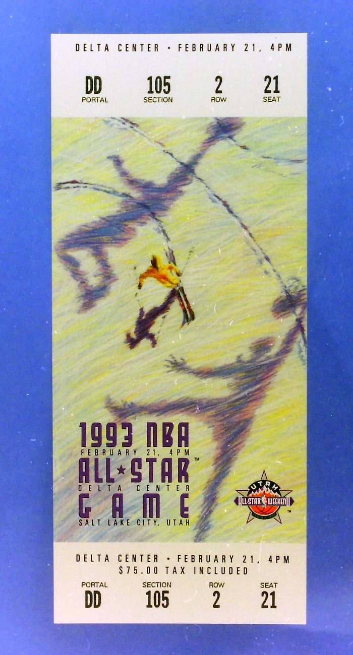 (Steve Griffin  | Tribune File Photo)  Ticket to the 1993 All Star Game at the Delta Center in Salt Lake City, Sunday, Feb. 21, 1993.