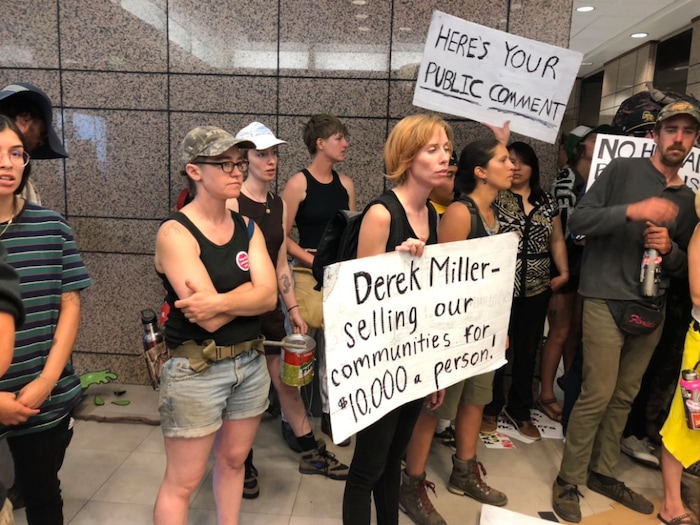 (Taylor Stevens | The Salt Lake Tribune) Protesters gather at Salt Lake City Hall to voice opposition against the proposed inland port on July 9, 2019. Protesters of all stripes placed second in The Salt Lake Tribune's Utahn of the Year readers' poll.