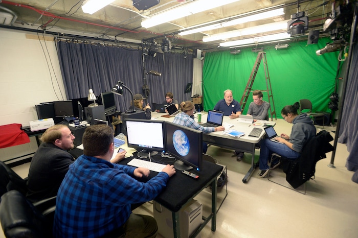 (Al Hartmann  |  The Salt Lake Tribune) 	
Utah State University is getting ready to reopen the renovated Chase Fine Arts Center, an arts complex that includes the totally remodeled Daines Concert Hall.  USU students work in a sound and light lab.  