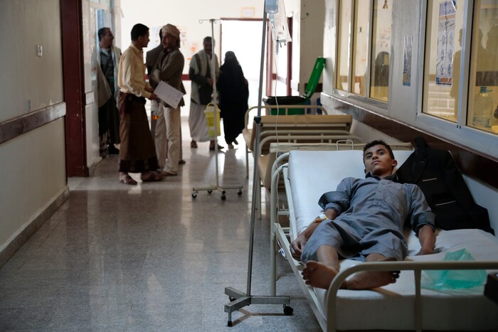 In this photo taken on Thursday, Jun. 29, 2017, a man is treated for suspected cholera infection at a hospital in Sanaa, Yemen. Yemen’s raging two-year conflict has served as an incubator for lethal cholera. (AP Photo/Hani Mohammed)