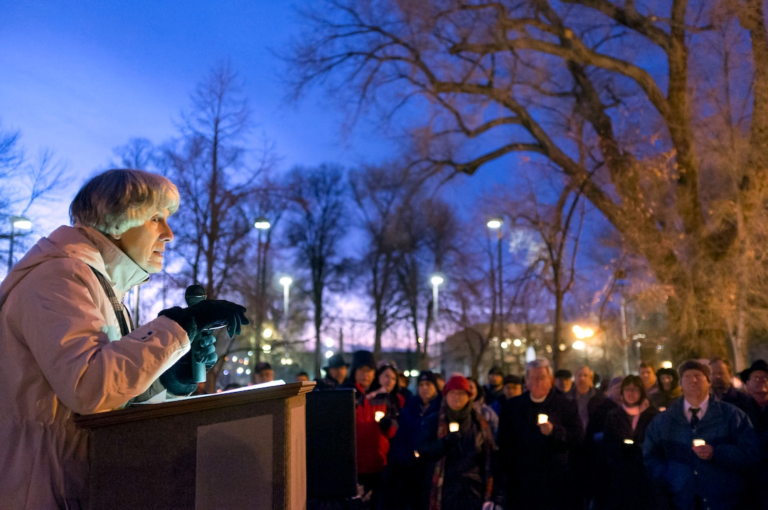 (Trent Nelson | The Salt Lake Tribune) Pamela Atkinson speaks at the annual candlelight vigil for homeless Utahns who died in 2011.