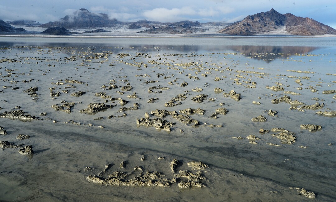 (Steve Griffin / Tribune file photo)  Mud rises above the water level at the end of the road at Bonneville Salt Flats International Speedway, seen here in January 2017.