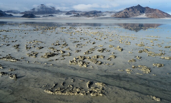 (Steve Griffin / Tribune file photo)  Mud rises above the water level at the end of the road at Bonneville Salt Flats International Speedway, seen here in January 2017.