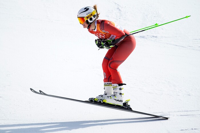 (Chris Detrick  |  The Salt Lake Tribune)  Norway's Ragnhild Mowinckel celebrates after winning silver in the Ladies' Giant Slalom at Yongpyong Alpine Centre during the Pyeongchang 2018 Winter Olympics Thursday, Feb. 15, 2018. Mowinckel won silver with a time of 2:20.41.