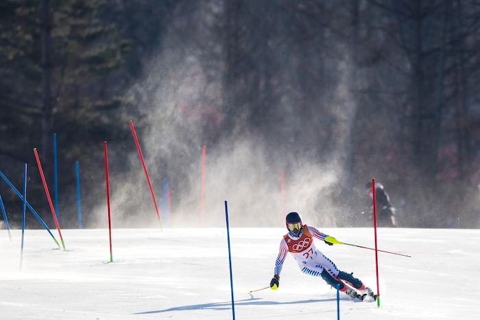 (Chris Detrick  |  The Salt Lake Tribune)  USA's Ted Ligety competes in the Men's Alpine Combined at Jeongseon Alpine Centre during the Pyeongchang 2018 Winter Olympics Tuesday, February 13, 2018.  Ligety finished in 5th place with a time of 2:07.97.