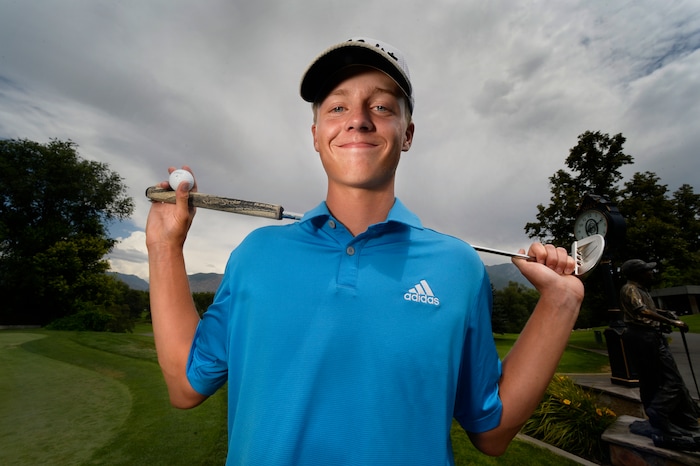 (Scott Sommerdorf   |  The Salt Lake Tribune)   Connor Howe poses for a photo prior to a round with friends at the Ogden Country Club, Wednesday, August 9, 2017. Howe is the best boys' prep golfer in Utah. He's won the last two Class 5A state titles, and will be heading to Georgia Tech next year to play. He 