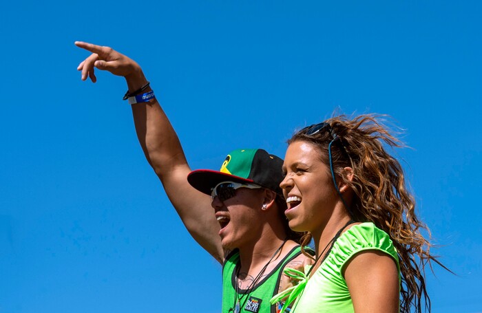 (Rick Egan  |  The Salt Lake Tribune)   Jordan McNair and Halle Allsop from Salt Lake City, dance to the band Kash'd Out, at the Regge Rise Up Music Festival at the Rivers Edge near Heber City, Saturday, Aug. 24, 2019.