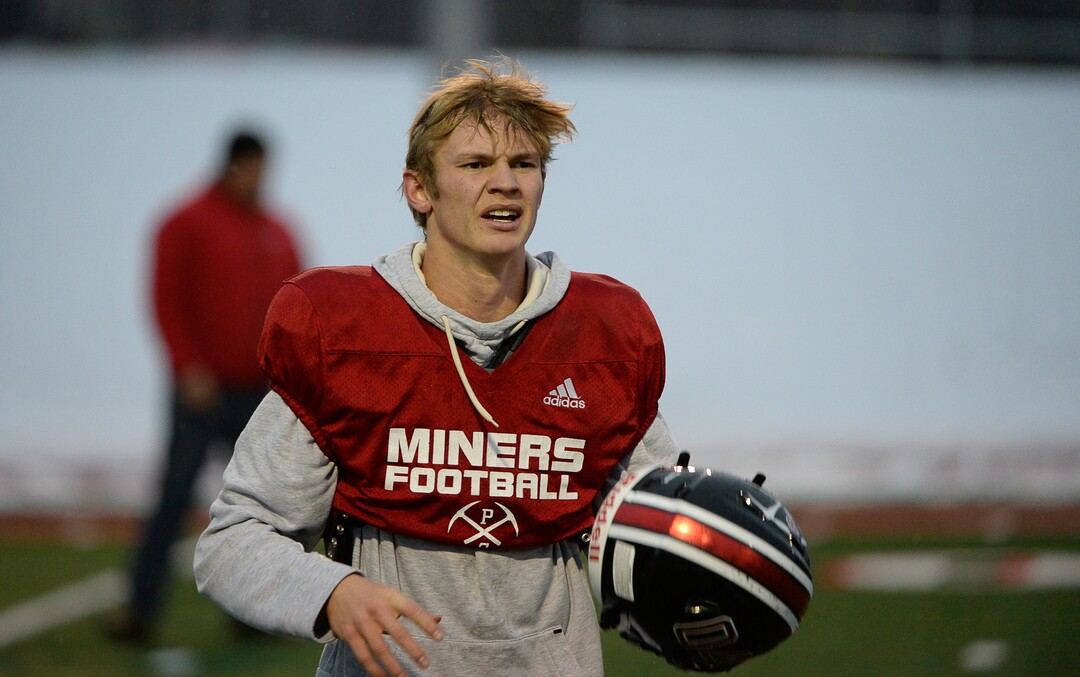 (Francisco Kjolseth  |  The Salt Lake Tribune)  Park City wide receiver Mark McCurdy for the team's upcoming 4A Championship game on Wednesday, Nov. 20, 2019, in Park City before facing Sky View in the title game Friday. If they win, it would be the first football title for the school. They have played in five championship games before this year, with the last one taking place in 2001.