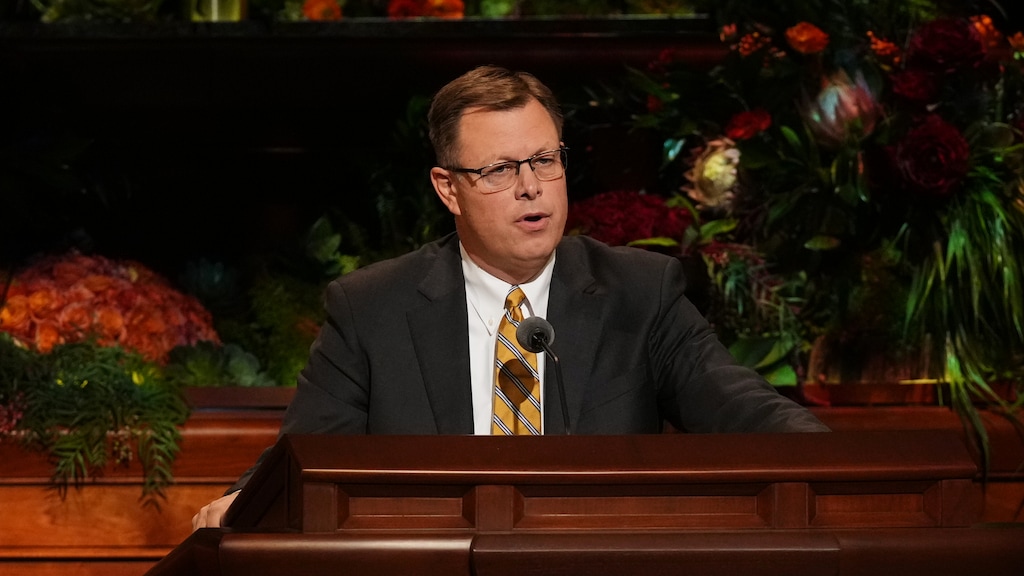 (The Church of Jesus Christ of Latter-day Saints)
Clark G. Gilbert speaks at General Conference in 2021.