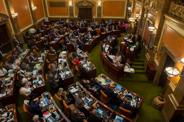 (Rick Egan  |  The Salt Lake Tribune)  Speaker of the House Brad Wilson listens to comments on a bill, late in the evening, on the final day of the 2019 legislature, Thursday, March 14, 2019. 

