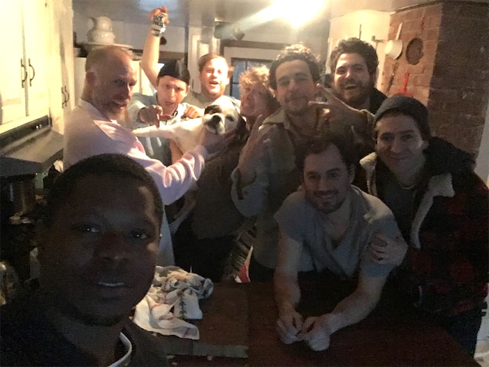(Courtesy Sundance Institute) Jason Mitchell (left foreground) discovers he's the only black person invited to a weekend birthday party (among other guests, from left: Roddy Bottum, Michael Cera, Max Born, Caleb Landry Jones, Christopher Abbott, Nico Arze, Philip Ettinger and Michael Zegen) in Sebastian Silva's "Tyrel," which will screen in the U.S. Dramatic Competition of the 2018 Sundance Film Festival.