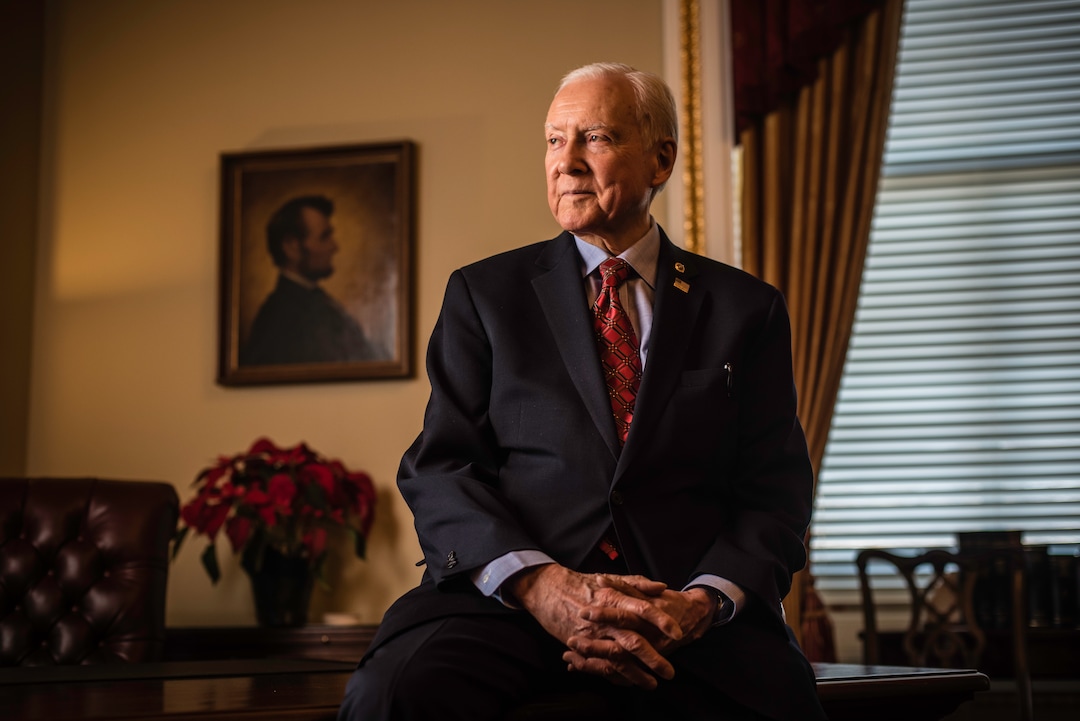 (Andr Chung  |  special to The Salt Lake Tribune) Sen. Hatch in the Senate pro tem office in Washington D.C. on December 21, 2017  with an original portrait of President Lincoln on the wall. This is the same painting that Lincoln actually sat for and is the basis for the penny. Senator Orrin Hatch is the senior senator from Utah, Chairman of the Senate Finance Committee and President pro tempore of the United States Senate.