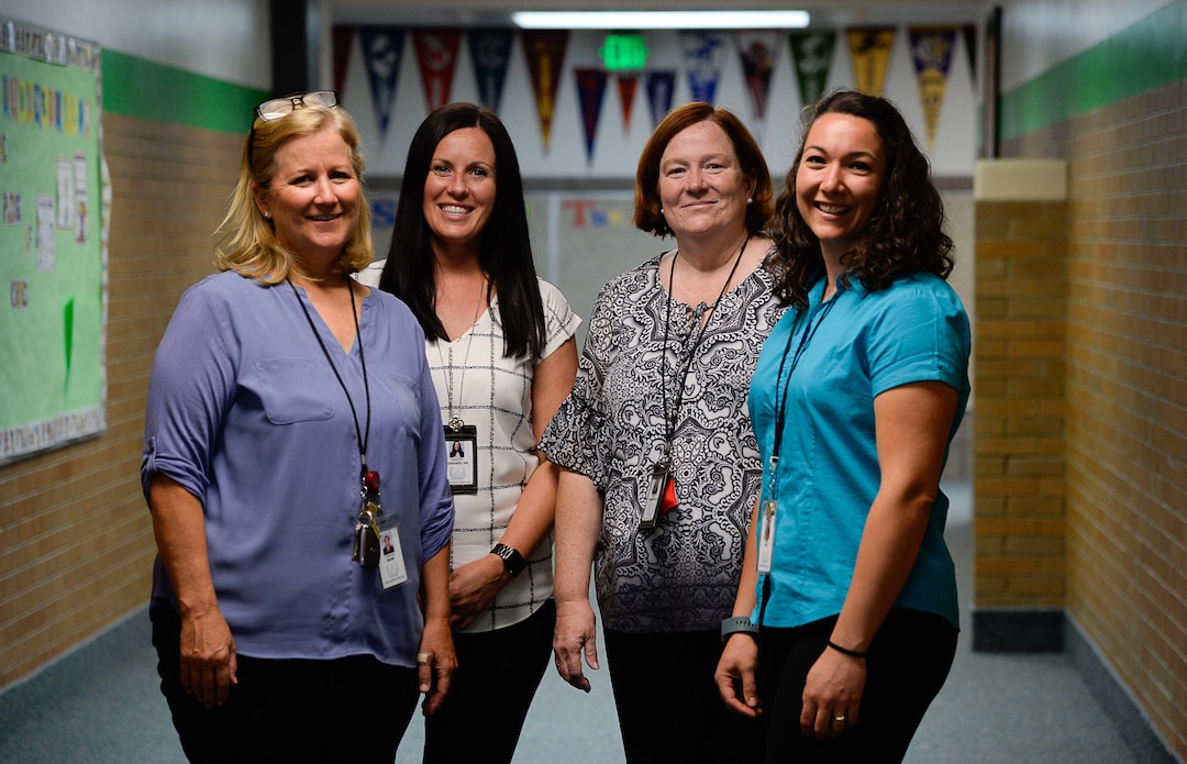 (Francisco Kjolseth  |  The Salt Lake Tribune)  Granite school nurses Carolee Boam, Jennifer Gerrard, Sally Goodger and Renee Beus, oversee multiple schools among them as they visit Copperview Elementary on Thursday, Sept. 9, 2019, during one of many school stops for a student vision test. A newly released report from the Utah Department of Health finds that only a handful of schools in the state have the recommended numbers of nurses per student Ñ pointing to a dire shortage and the potential for students to not receive care when they need it.