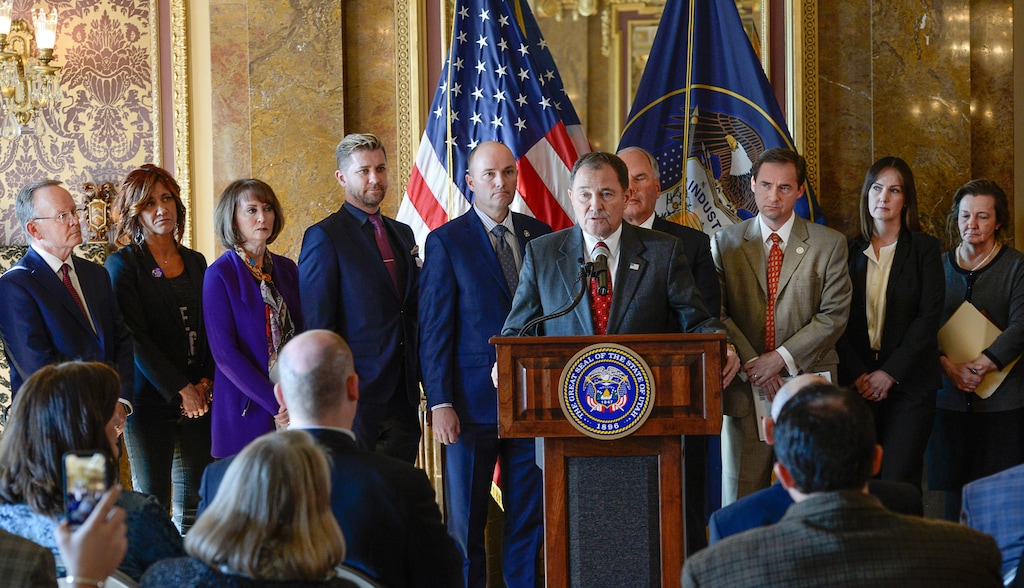 (Francisco Kjolseth | Tribune file photo) Utah Gov. Gary Herbert and others announce the creation of a teen suicide prevention task force to combat the state's rising youth suicide problems on Wed. Jan. 17, 2018. Lawmakers took several steps recommended by the task force during their 2018 session, as they considered health issues such as suicide, opioids use, patients’ access to medical marijuana and a partial expansion of the state’s Medicaid system.
