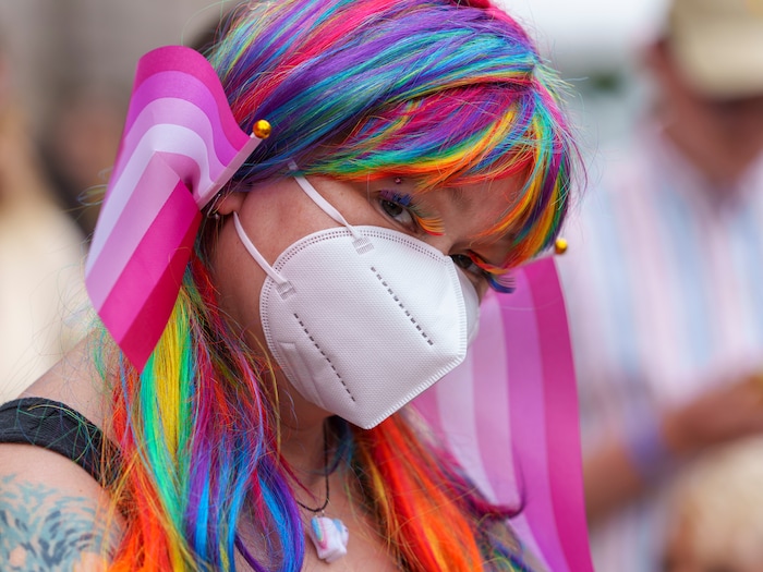 (Leah Hogsten | The Salt Lake Tribune)  Amber Dunford shows off her rainbow eyelashins during the Utah Pride Festival at Washington Square, Saturday, June 4, 2022. 