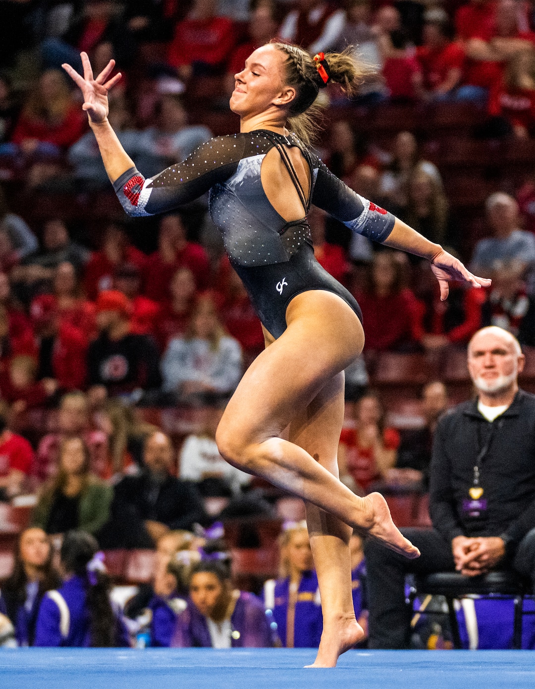 (Rick Egan | The Salt Lake Tribune)  Maile O'Keefe competes on the floor for Utah, as the Red Rocks vs. LSU, Oklahoma and UCLA at the Maverik Center, on Saturday, Jan. 13, 2024.