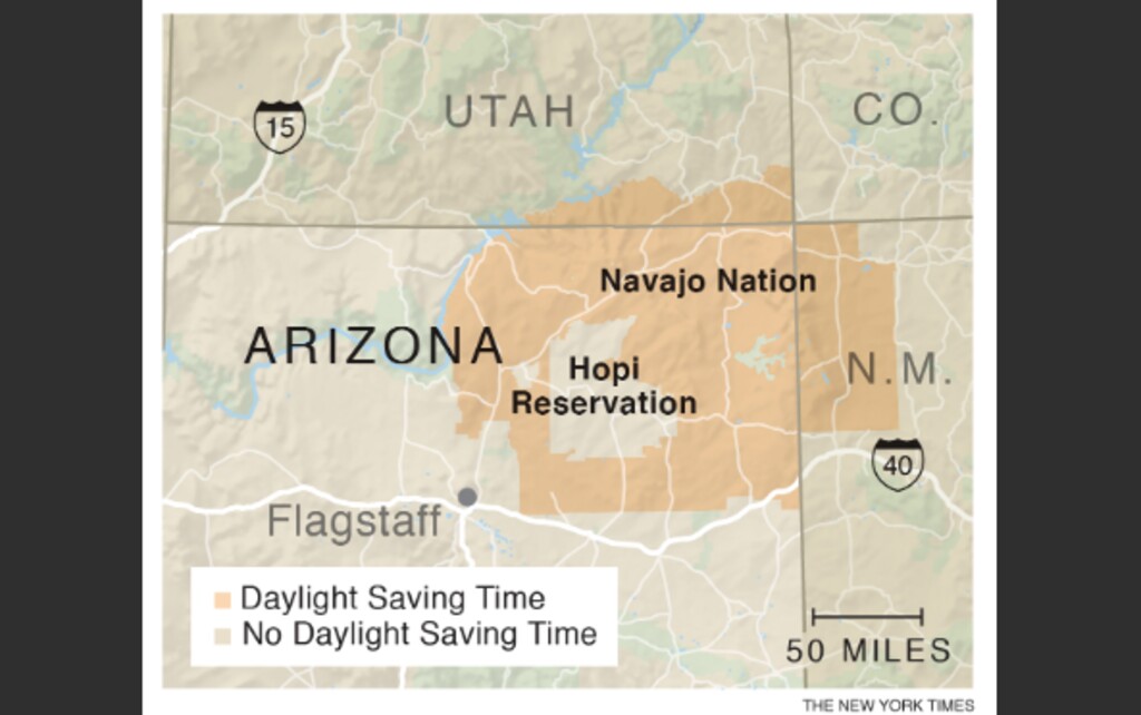 (The New York Times) Clocks will fall back in 48 U.S. states on Sunday, but not in Arizona, which is home to one of the more peculiar quirks of the daylight saving system.