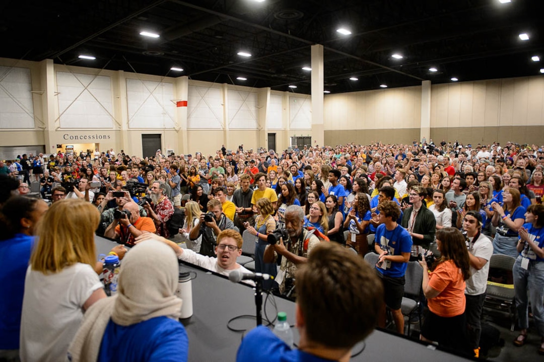 (Trent Nelson | The Salt Lake Tribune)  Student activists involved with the March for Our Lives movement are applauded at a town hall at the Mountain America Expo Center in Sandy, Saturday July 14, 2018.