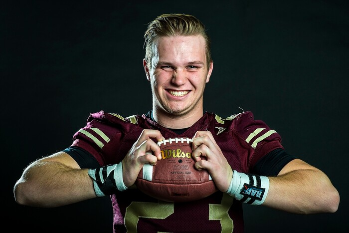 (Chris Detrick | The Salt Lake Tribune) Lone Peak's Andrew Ostler poses for a portrait Friday, December 15, 2017.