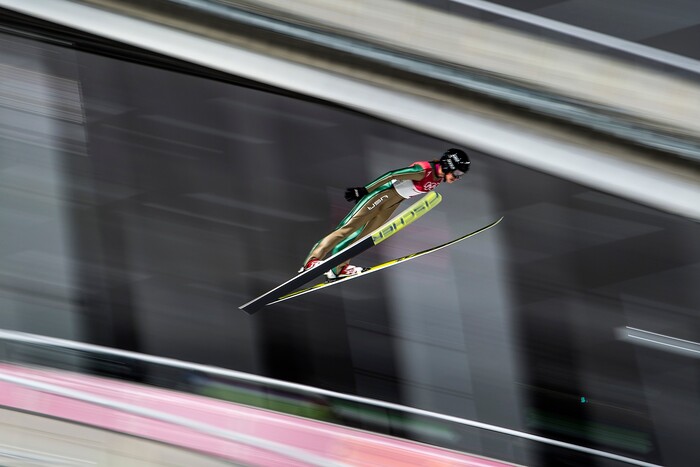 (Chris Detrick  |  The Salt Lake Tribune)  USA's Nita Englund competes in the Ladies' Normal Hill Individual at the Alpensia Ski Jumping during the Pyeongchang 2018 Winter Olympics Monday, February 12, 2018.  Englund finished in 31st place with a total of 57.9.