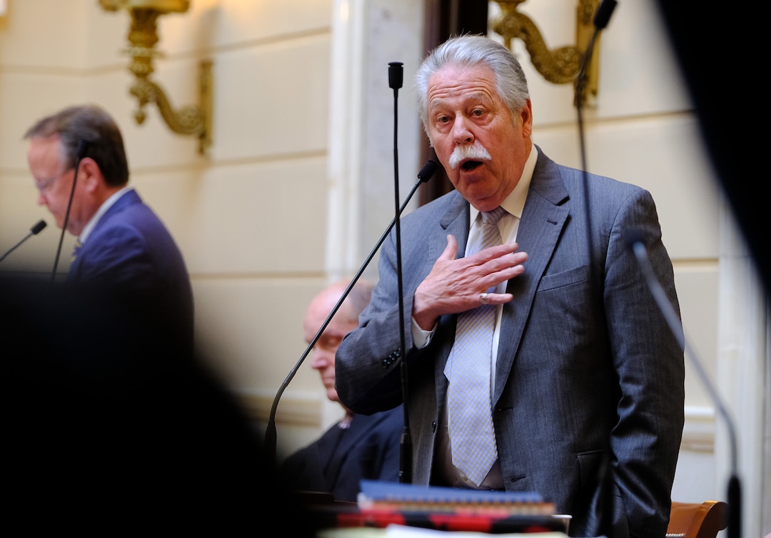 (Francisco Kjolseth  |  The Salt Lake Tribune)  Sen. Gene Davis, D-Salt Lake, speaks against SB171, which now will allow legislators to intervene in court to defend the laws they pass Ñ instead of depending on the attorney generalÕs office to do so. The Legislature called itself into special session on Wed. April 18, 2018, on issues of balance-of-power matters. One would allow the legislature to use its own attorneys to intervene in any court challenge of state law instead of relying on the attorney general. The second would establish legal methods to force the attorney general to provide the Legislature with legal opinions when requested.