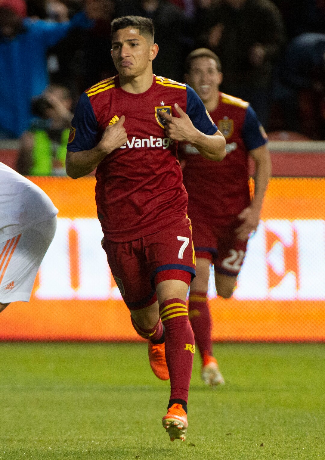 (Rick Egan  |  The Salt Lake Tribune).  Real forward Jefferson Savarino (7) reacts after scoring the winning goal for Salt Lakel, in MLS soccer action between Real Salt Lake and Atlanta United at Rio Tinto Stadium in Sandy, Friday, May 24, 2019.