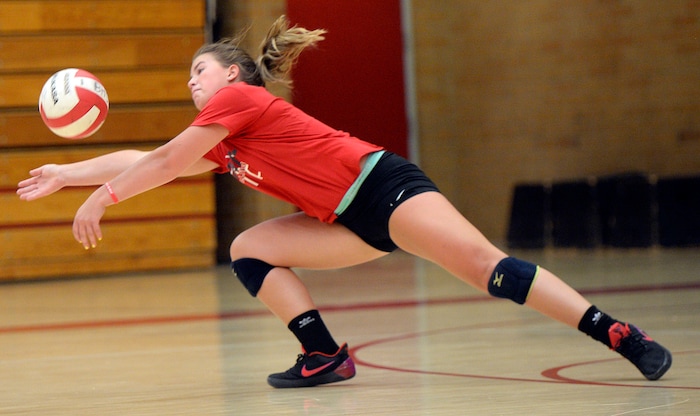 (Al Hartmann  |  The Salt Lake Tribune)  
Bountiful High School volleyball libero Holland Vande Merwe practices with the team in August 2017.
