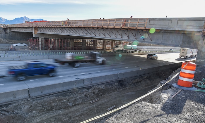 (Francisco Kjolseth  |  The Salt Lake Tribune)  UDOT completes the first stage of the new Triumph Blvd bridge in Lehi, opening East to West traffic on Thursday, Nov. 1, 2018, as part of the I-15 Technology Corridor Project.