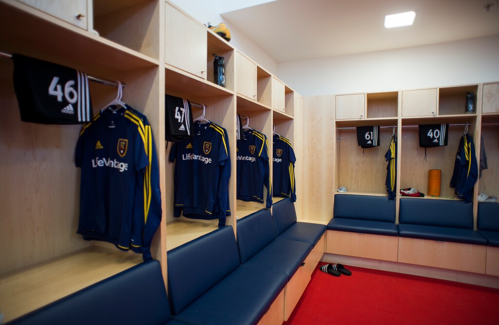 (Rick Egan | The Salt Lake Tribune) Salt Lake Monarch's locker room at the Zions Bank Real Academy in Herriman, Wednesday, Feb. 21, 2018.


