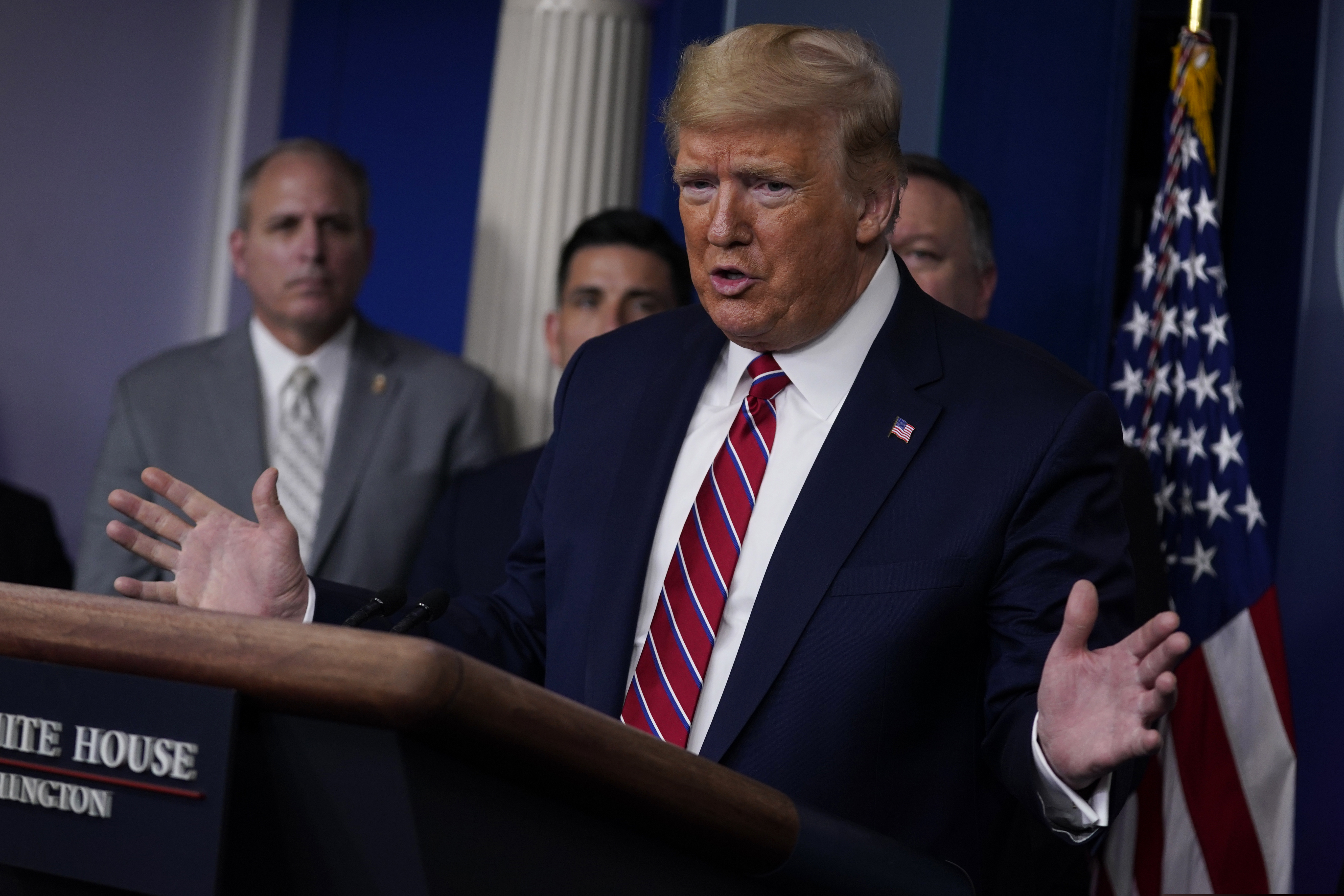 (Evan Vucci | AP)  President Donald Trump speaks during a coronavirus task force briefing at the White House, Friday, March 20, 2020, in Washington.