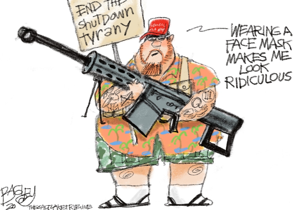 (Pat Bagley | The Salt Lake Tribune) This cartoon, titled "Face Mask Tyranny," appears in The Salt Lake Tribune on Tuesday, May 12, 2020.